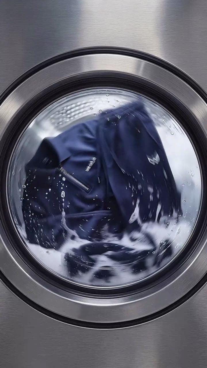 Tracksuit spinning inside a washing machine drum